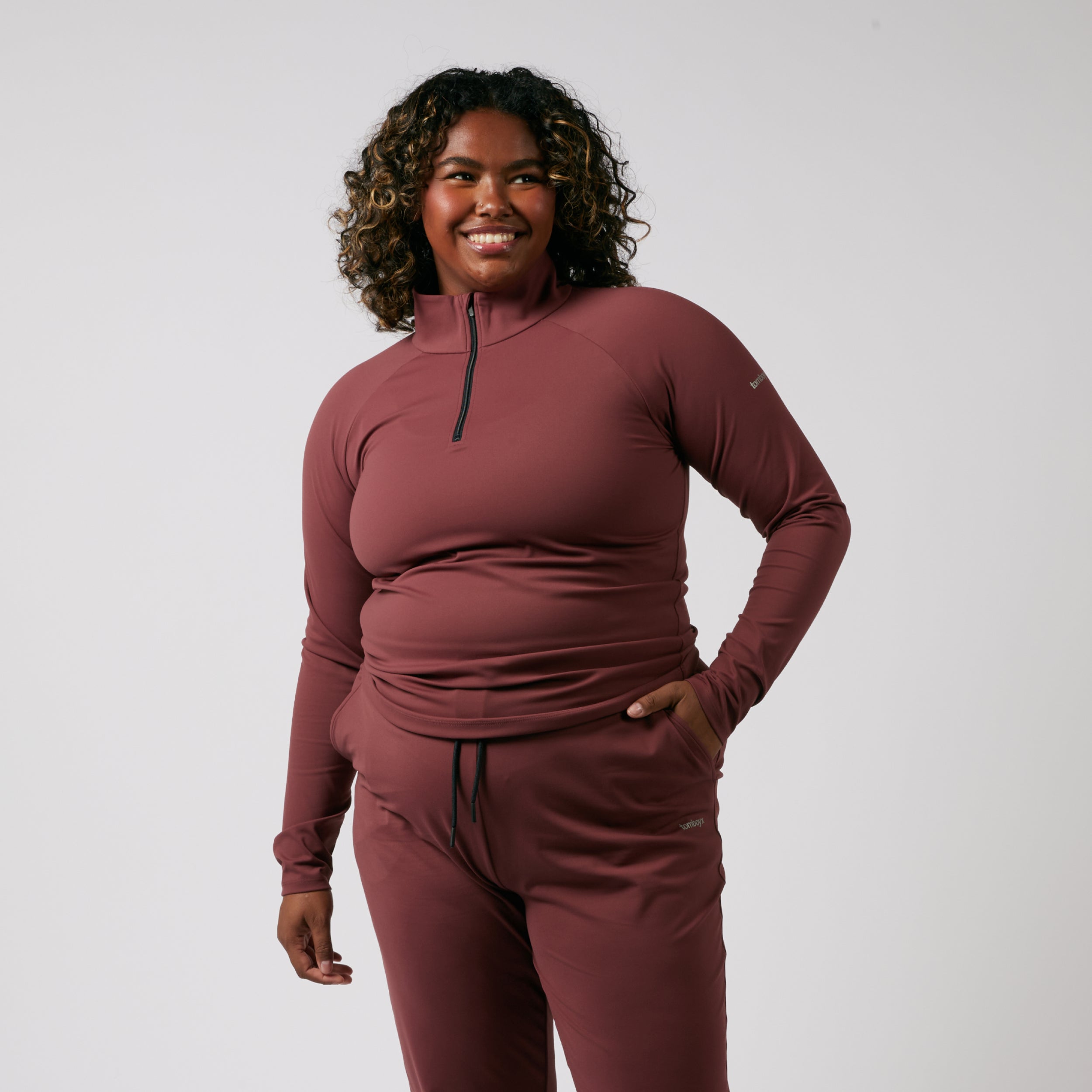 Long Sleeve Quarter Zip Top - Fig