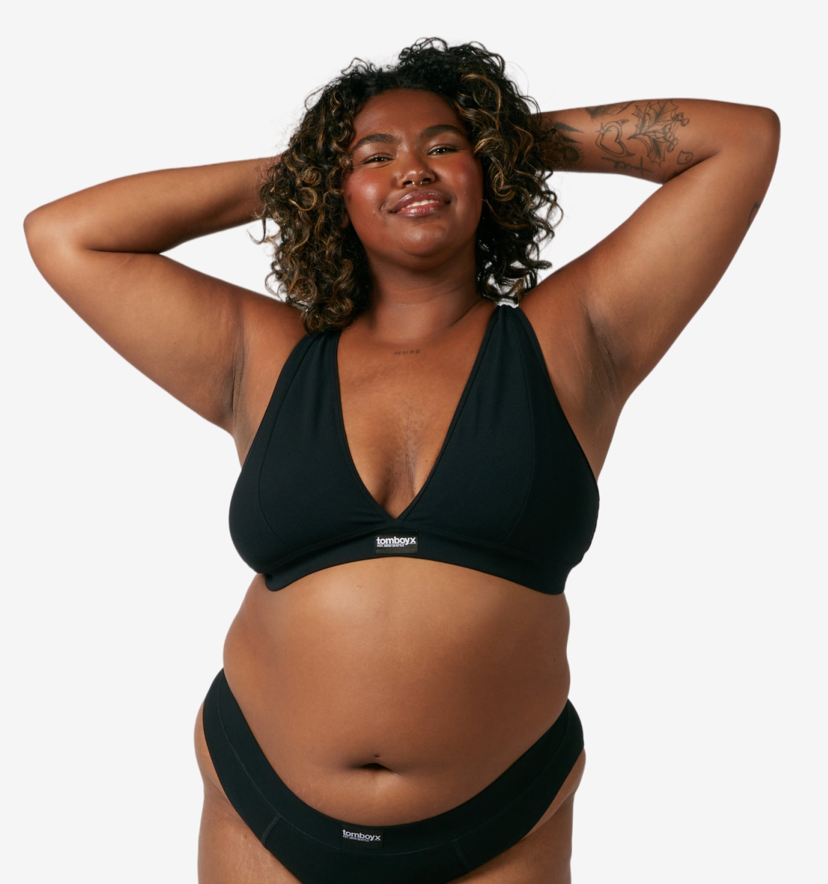 Bamboo Rib Plunge Bra - Black