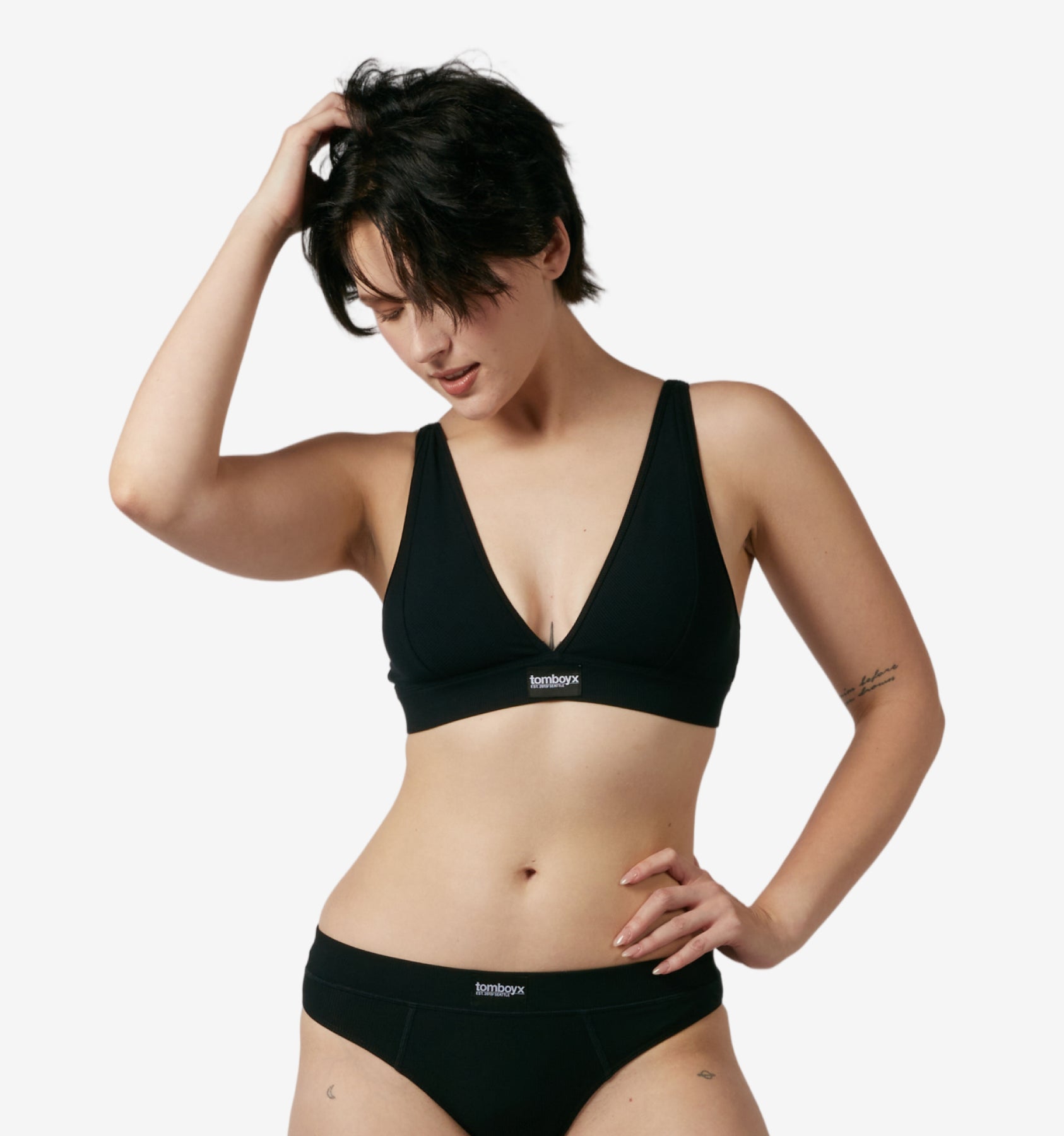 Bamboo Rib Plunge Bra - Black