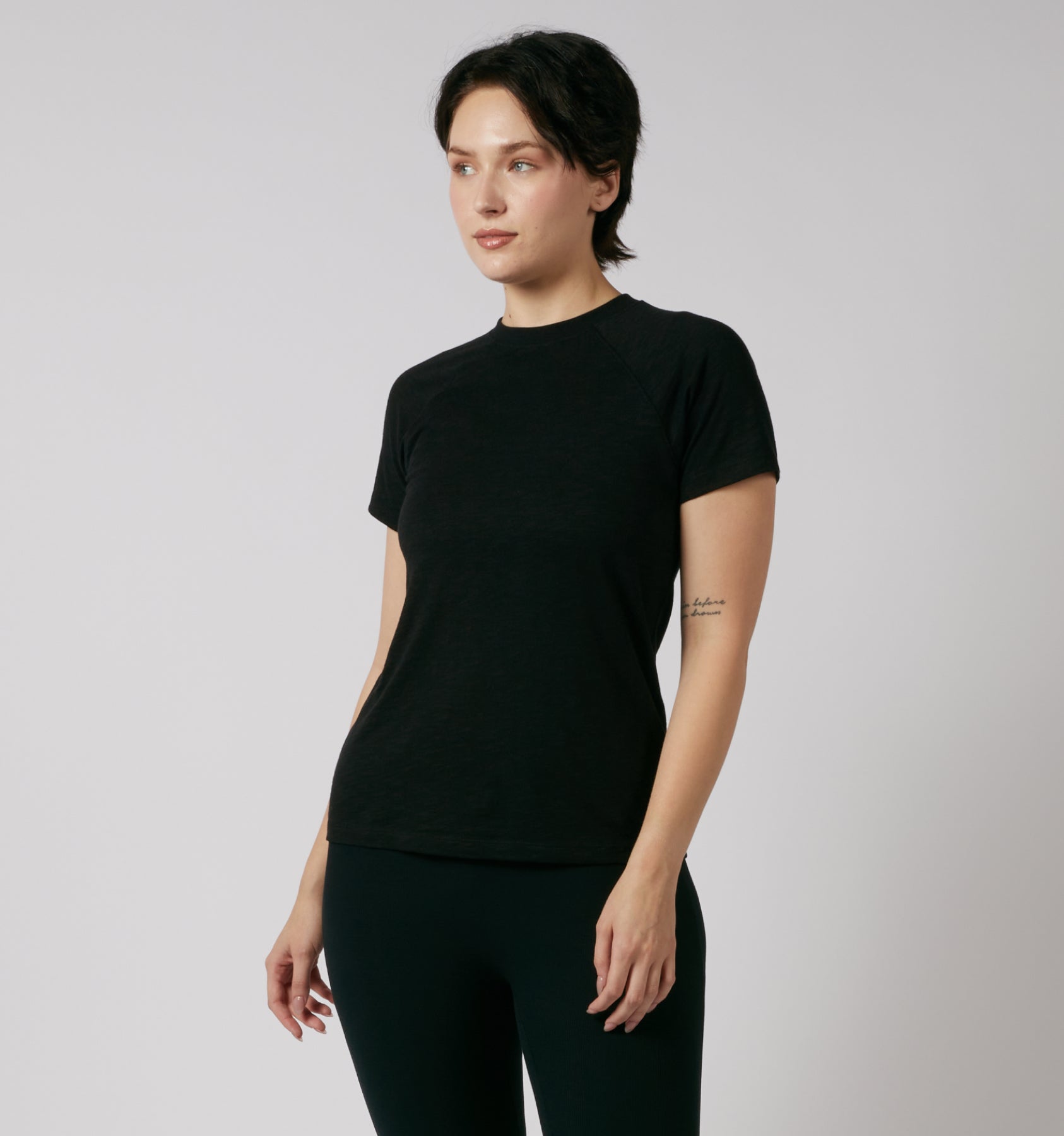 Short Sleeve Jersey Slub Raglan Tee - Black