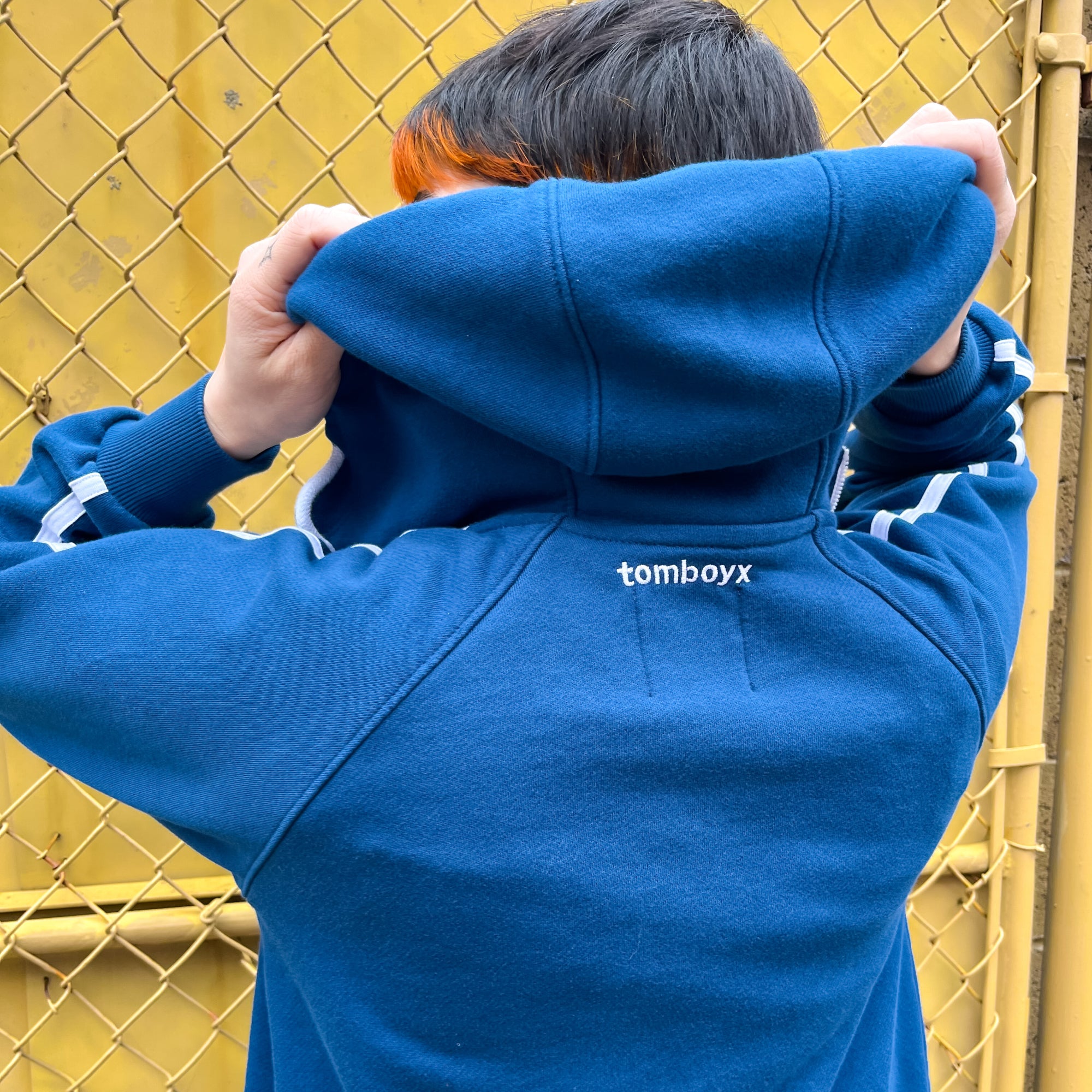 French Terry Track Full Zip Hoodie - Retro Blue