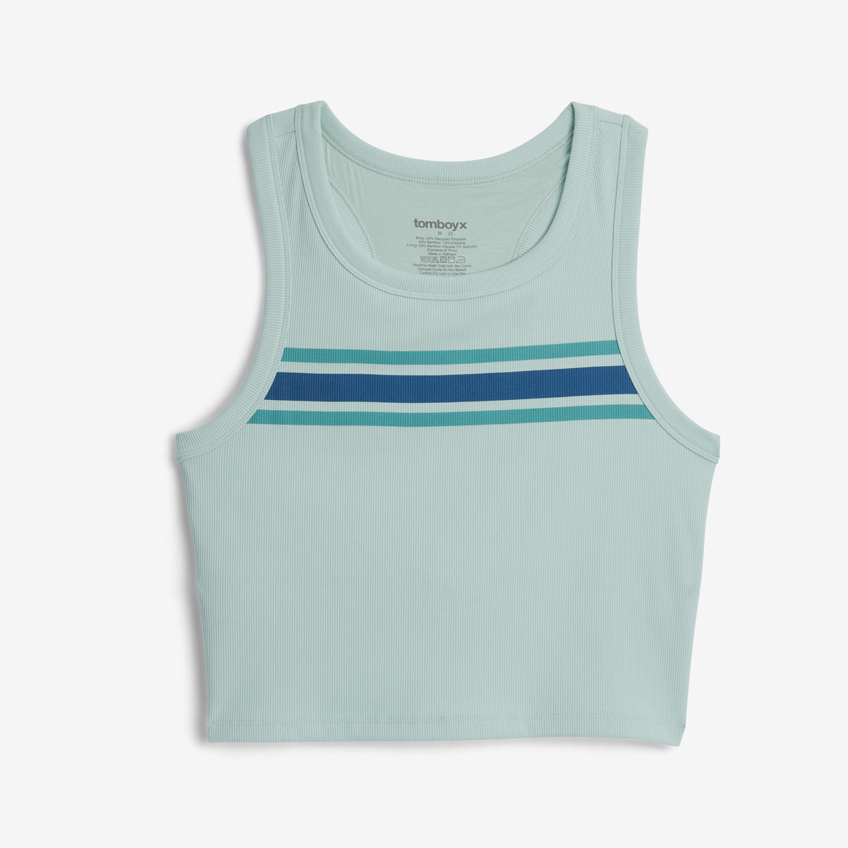 Bamboo Rib Bra Top - Retro Stripe Blue