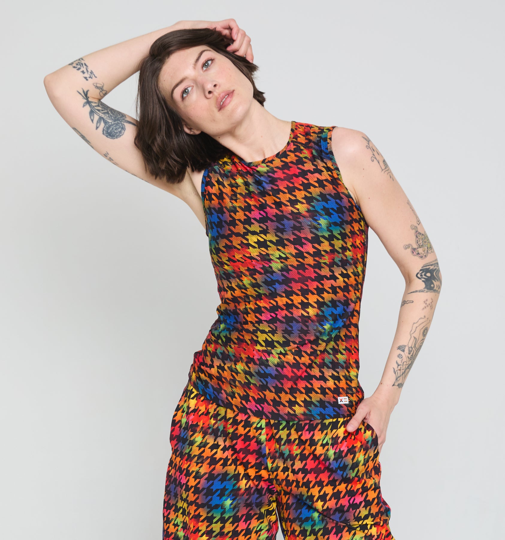Solarmesh Tank - Rainbow Houndstooth