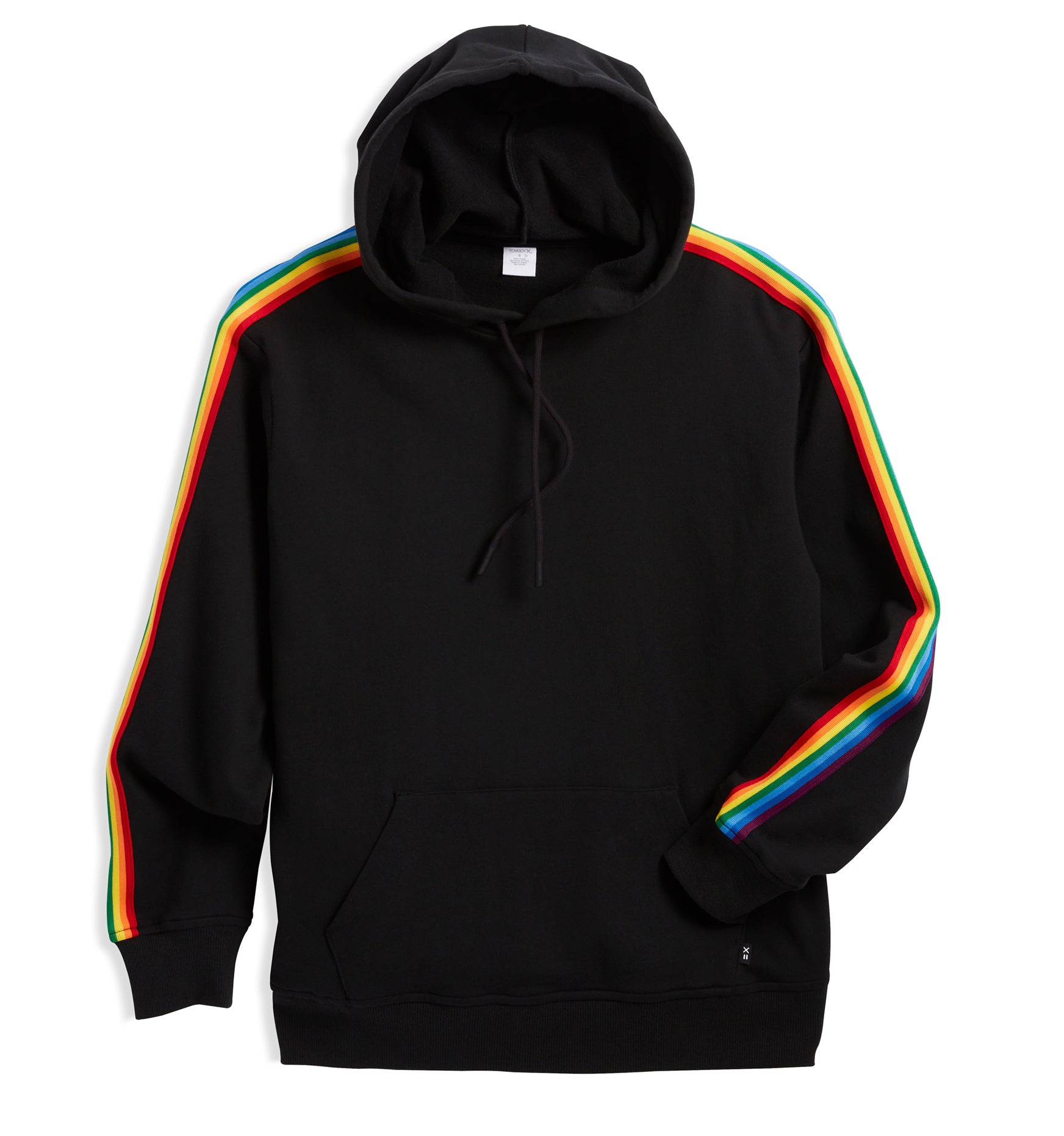 French Terry Pullover Hoodie - Black with Rainbow