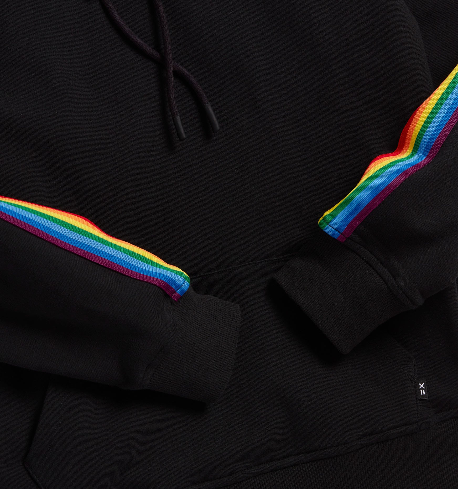 French Terry Pullover Hoodie - Black with Rainbow