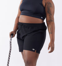 Swim High Waisted Boy Short - Black Rainbow Ombre
