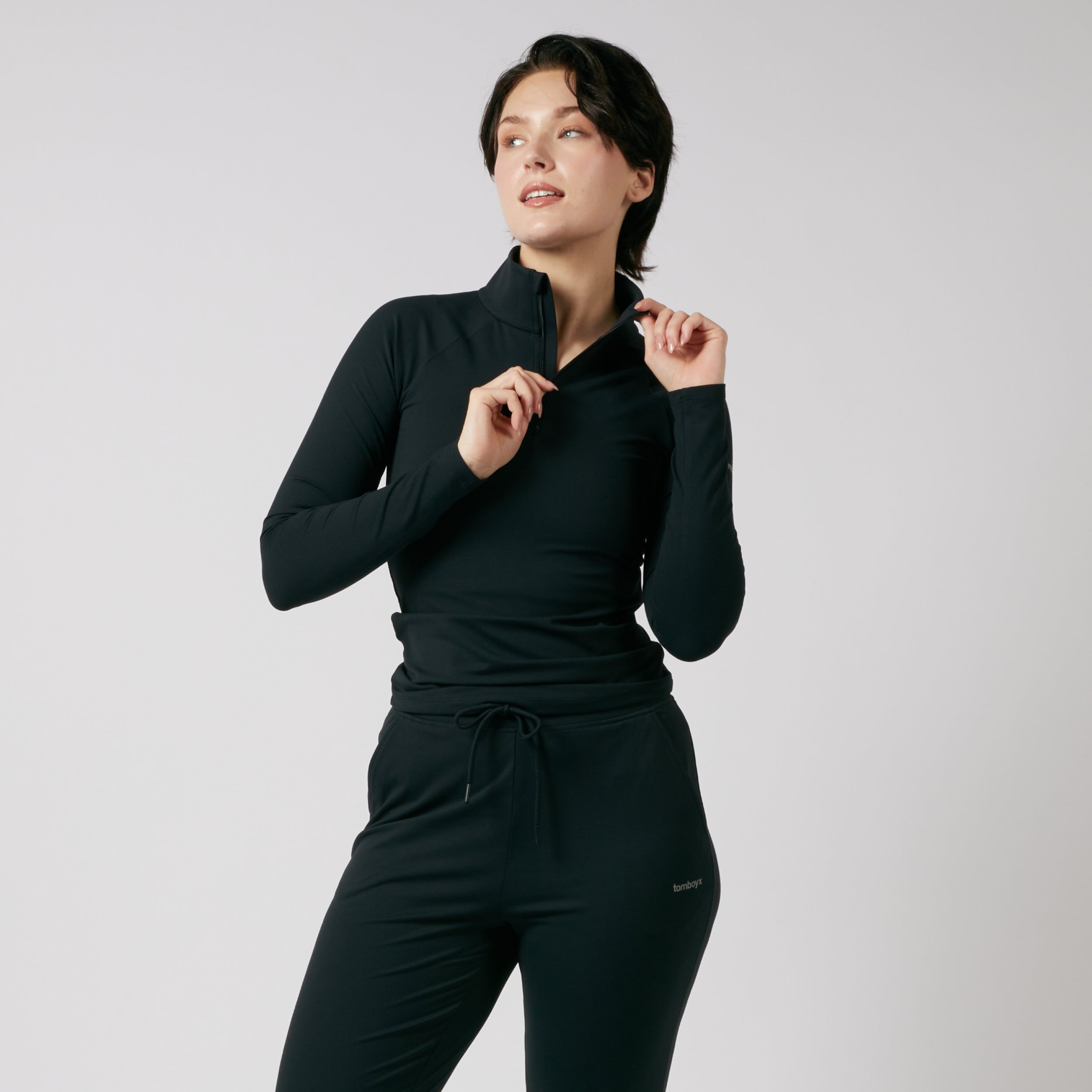 Long Sleeve Quarter Zip Top - Black