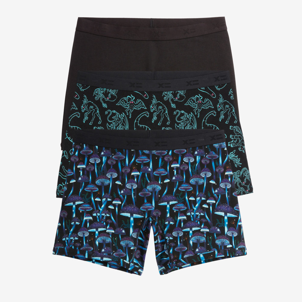 6" No Fly Boxer Briefs 3-Pack - Moonlit Mushroom