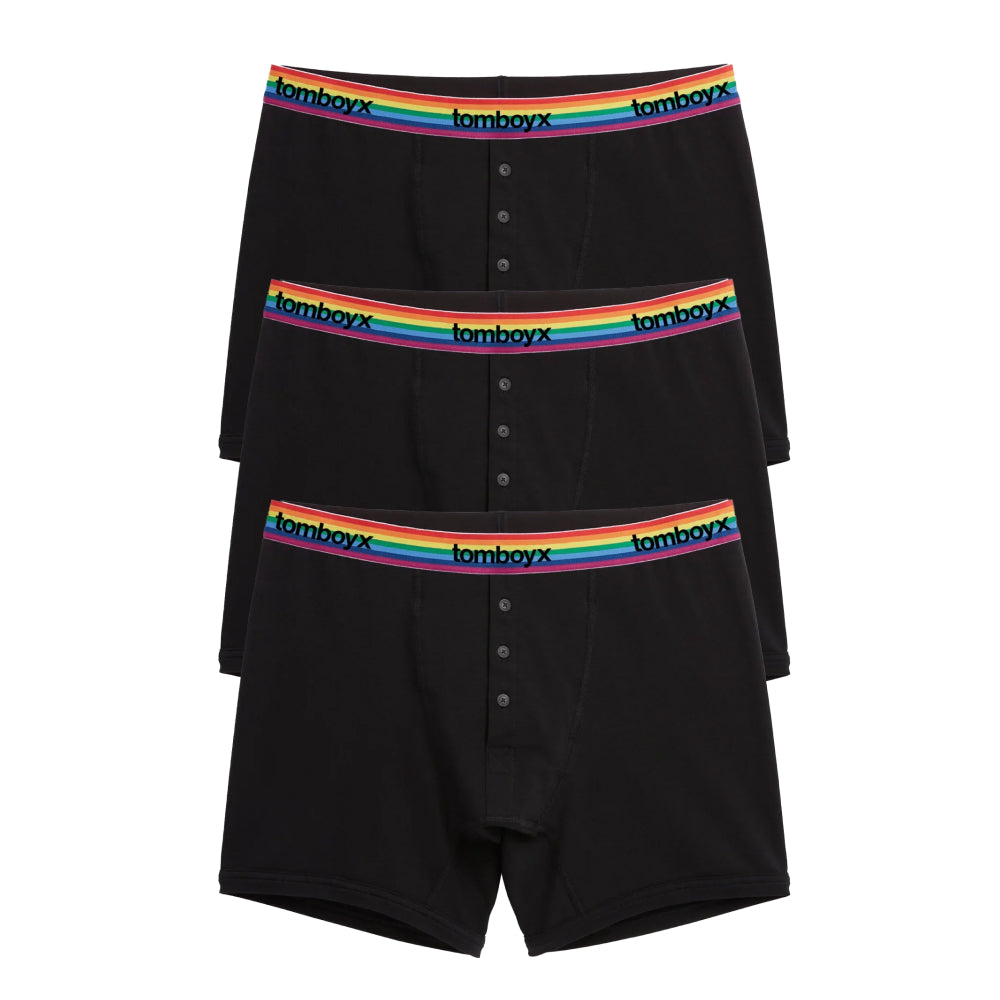 6" Fly Boxer Briefs 3 Pack Cotton Rainbow Logo