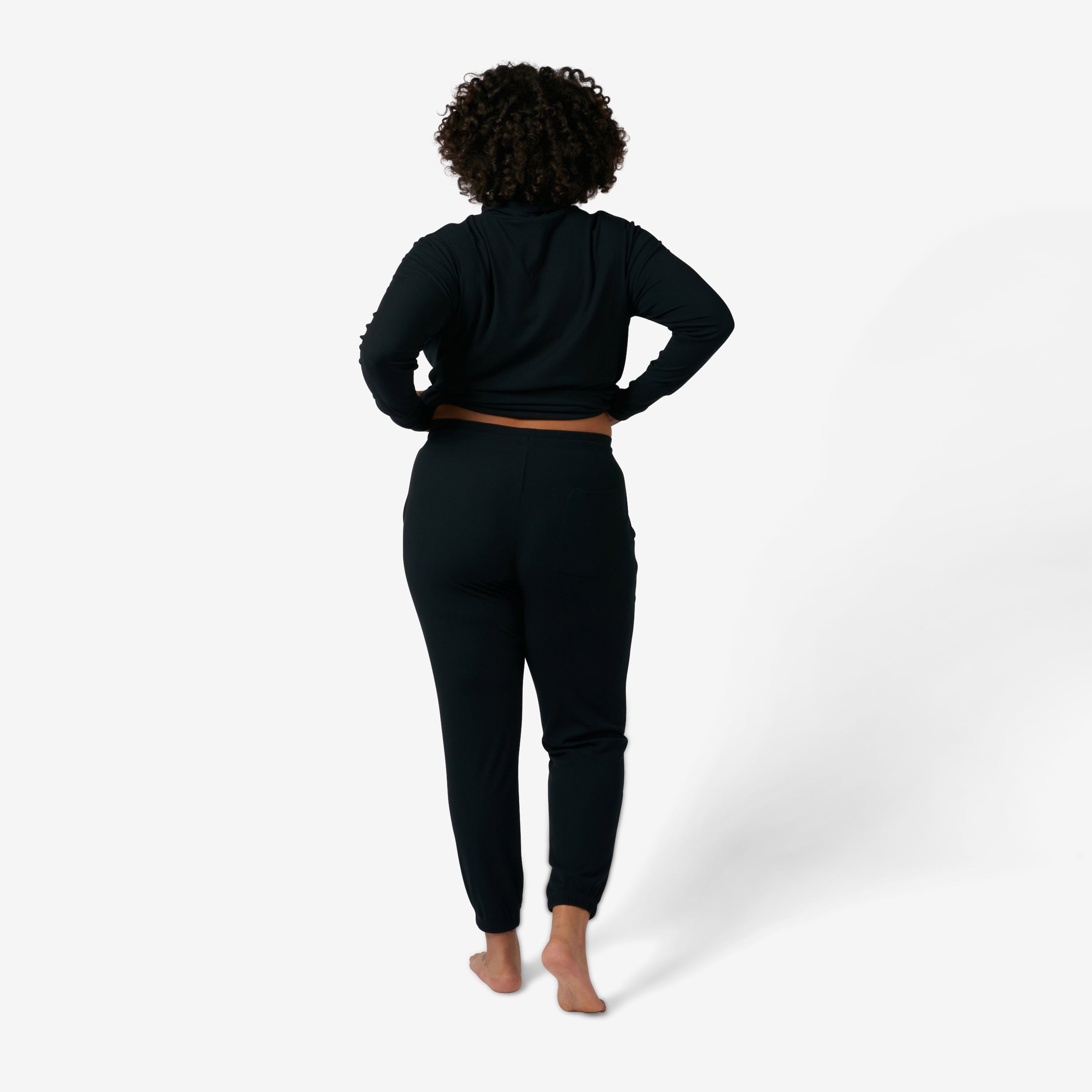 Bamboo Rib Drawstring Jogger - Black