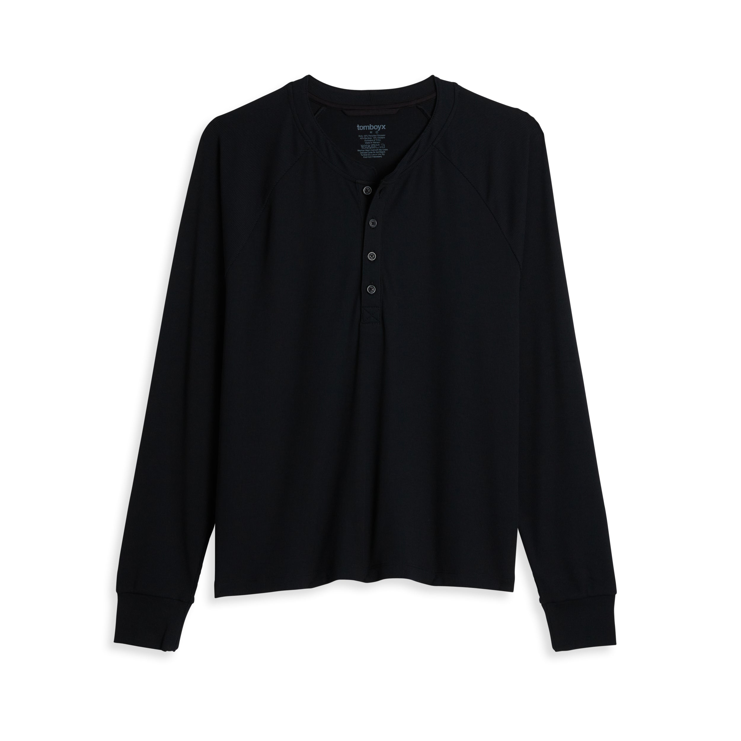 Bamboo Rib Long Sleeve Henley - Black