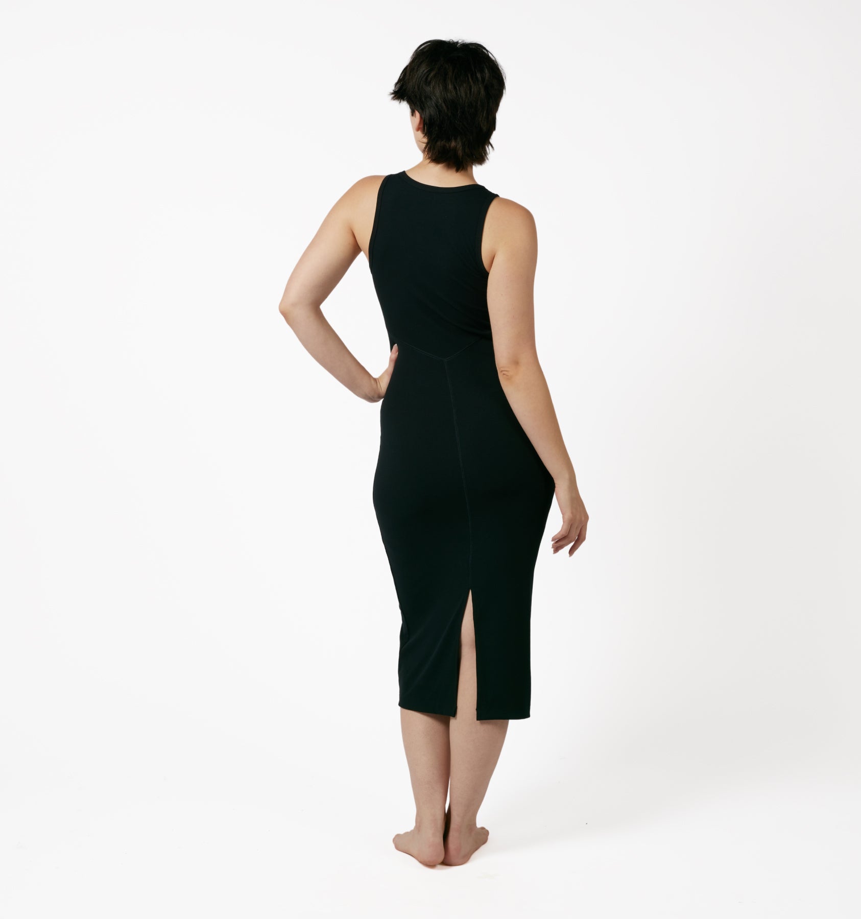 Bamboo Rib Sleeveless Midi Dress - Black