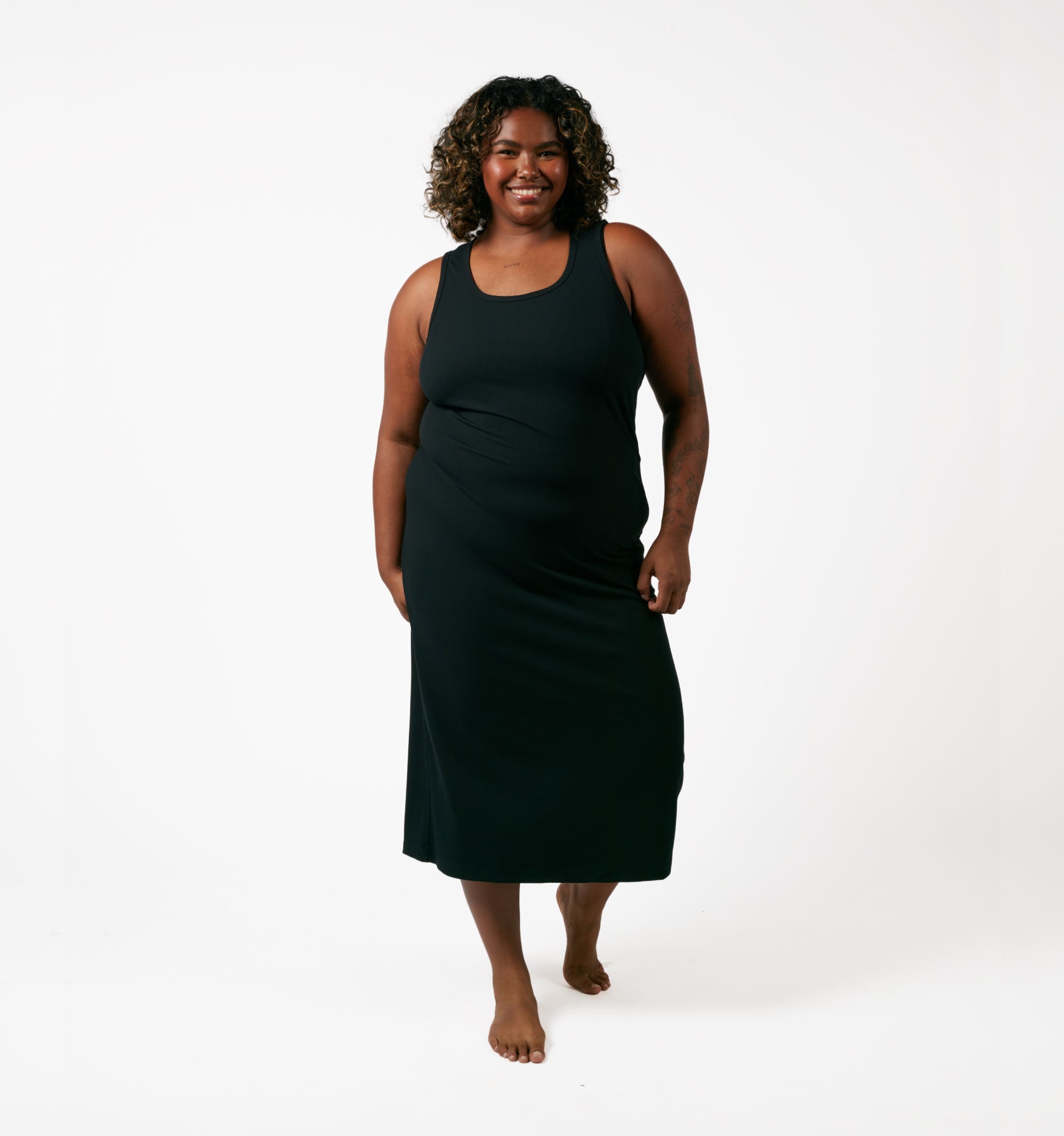 Bamboo Rib Sleeveless Midi Dress - Black
