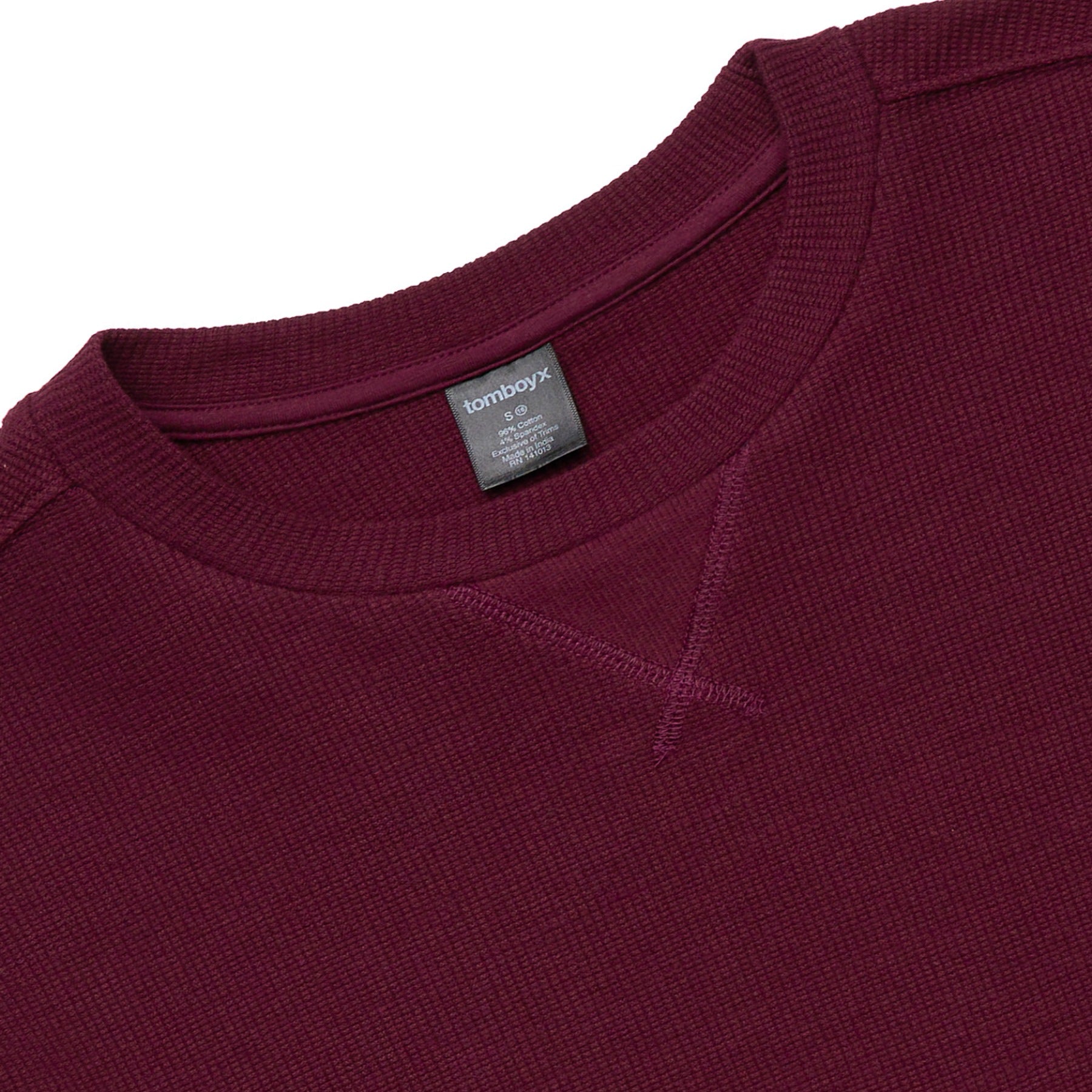 Organic Cotton Waffle Long Sleeve Crew - Black Cherry