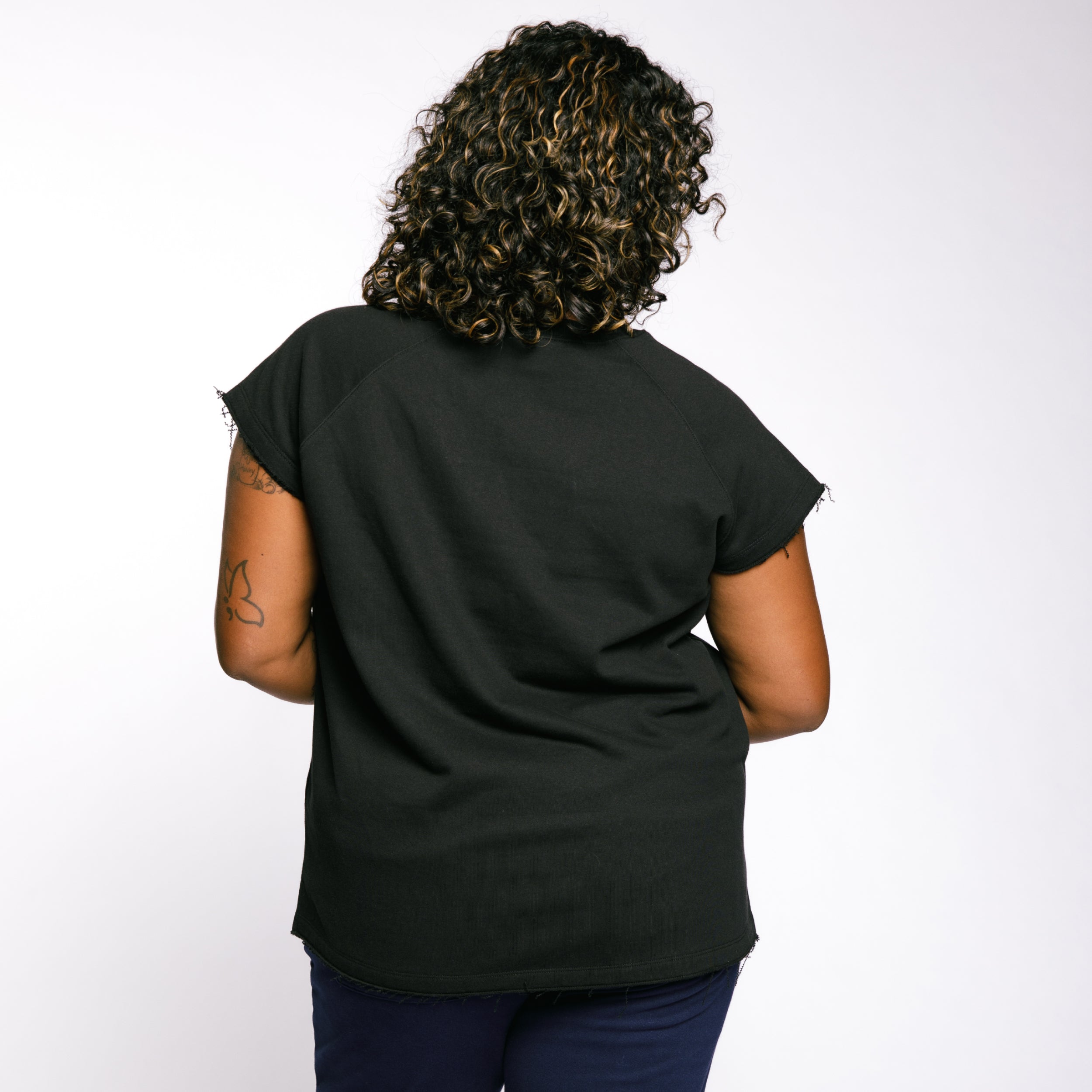 French Terry Cut Off Crew - Black