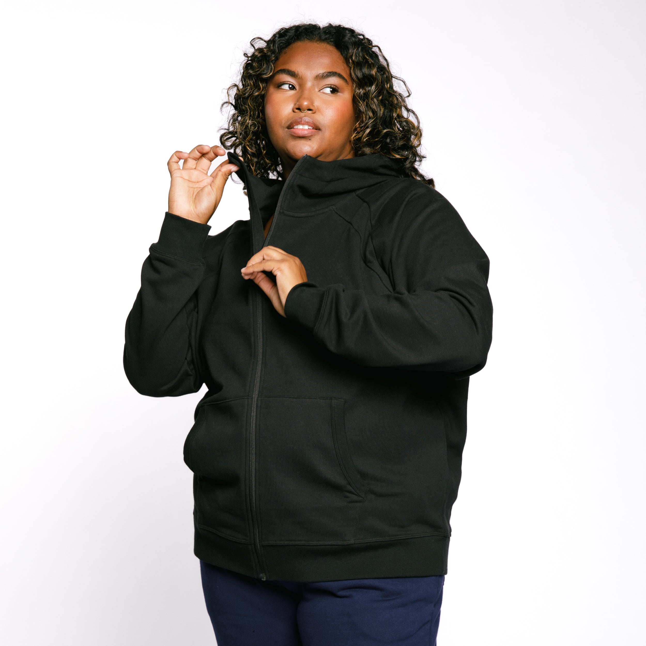 French Terry Full Zip Hoodie - Black