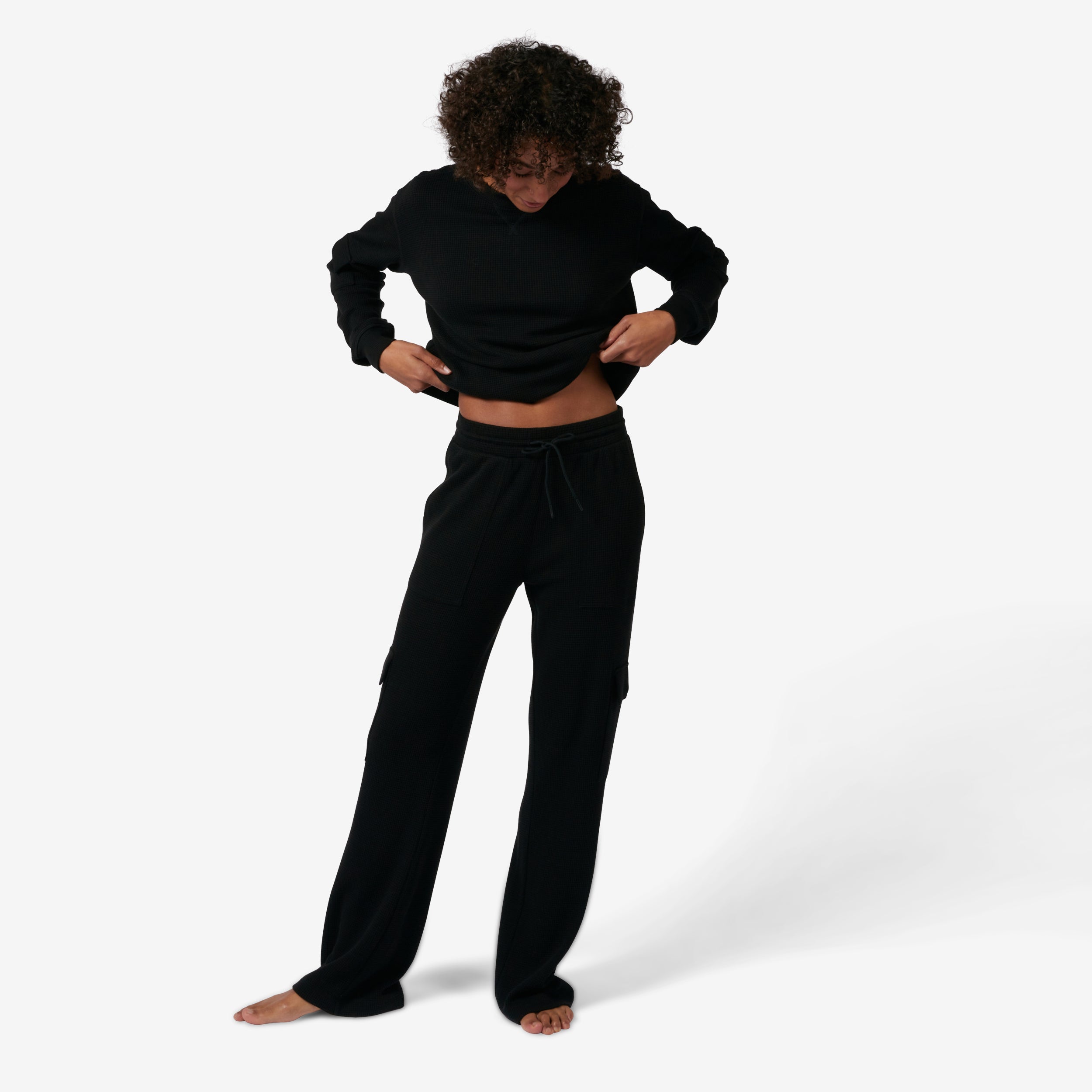 Modal Cloud Waffle Cargo Pant - Black Beauty