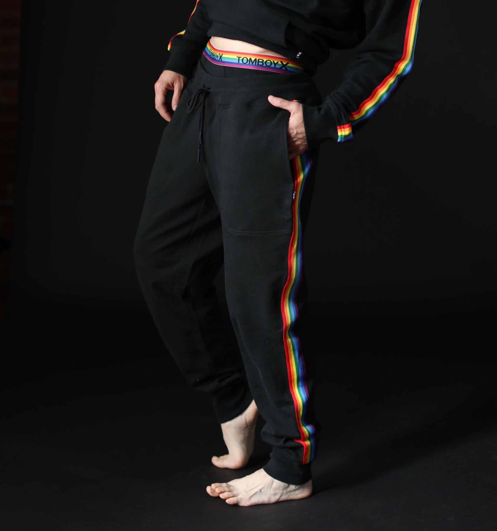 French Terry Jogger - Black with Rainbow