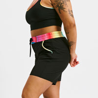Swim High Waisted Boy Short - Black Rainbow Ombre