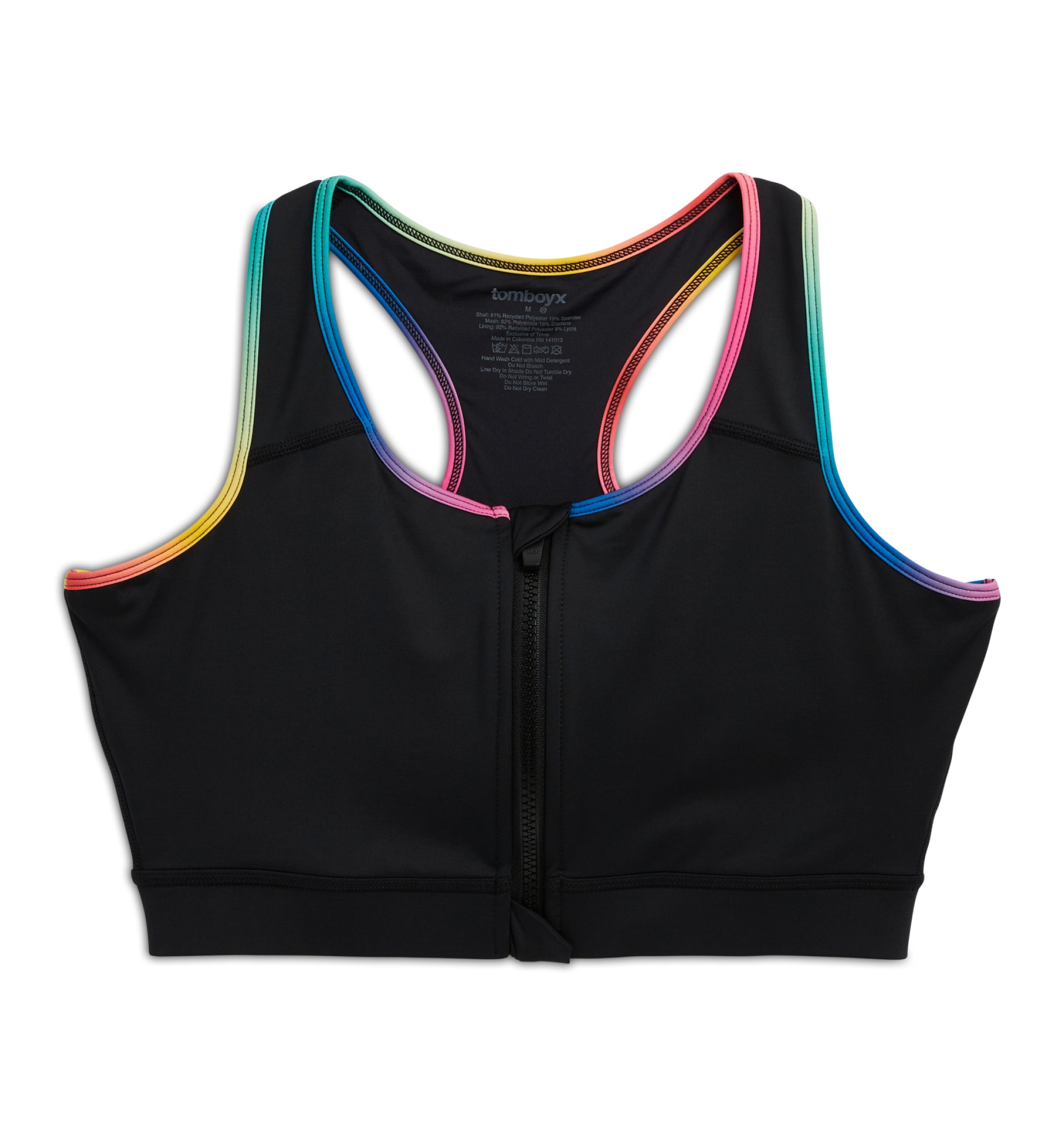 Swim Racerback Zip Compression Top - Black Rainbow Ombre