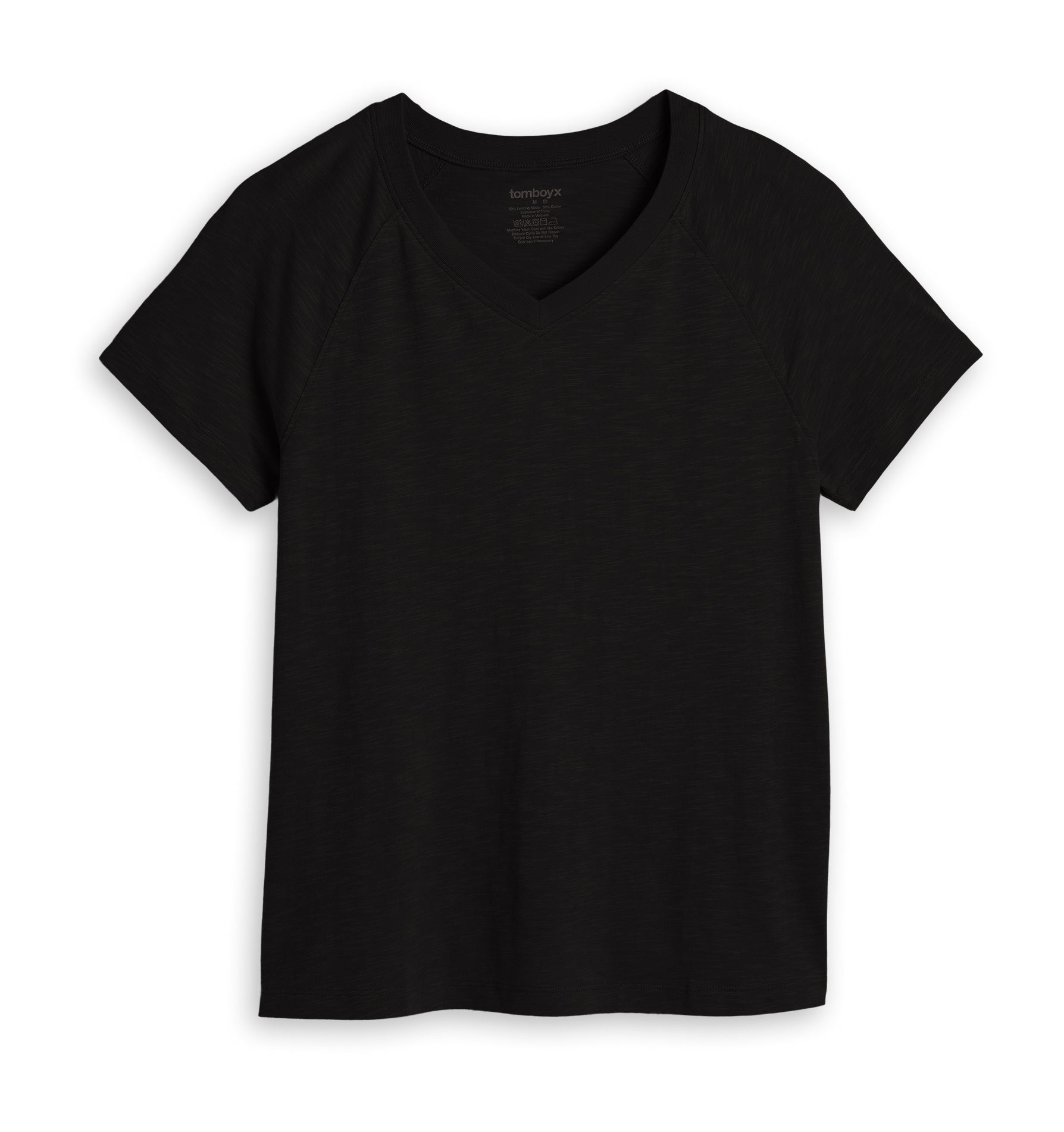 Short Sleeve Jersey Slub V Neck Tee - Black