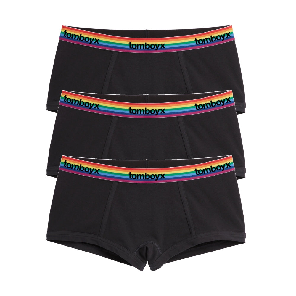Boy Shorts 3-Pack - Cotton Black Rainbow Logo