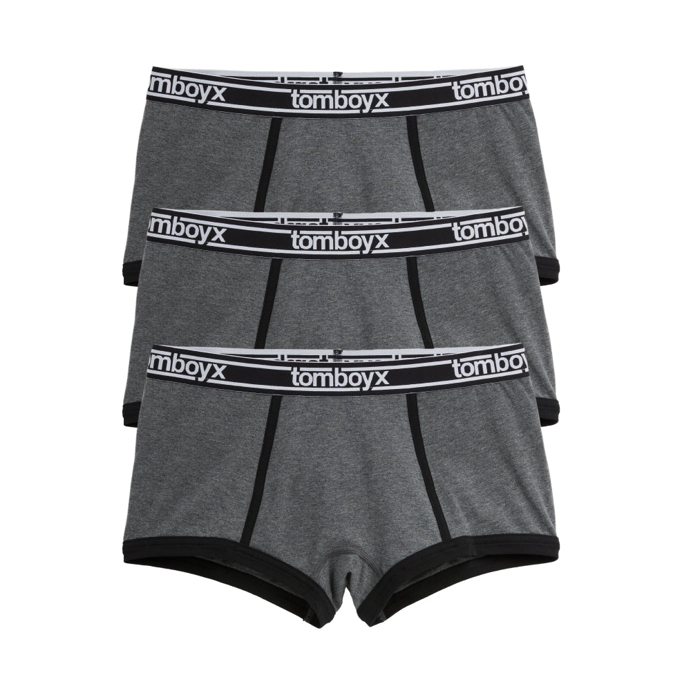 Boy Shorts 3-Pack - Cotton Charcoal Logo