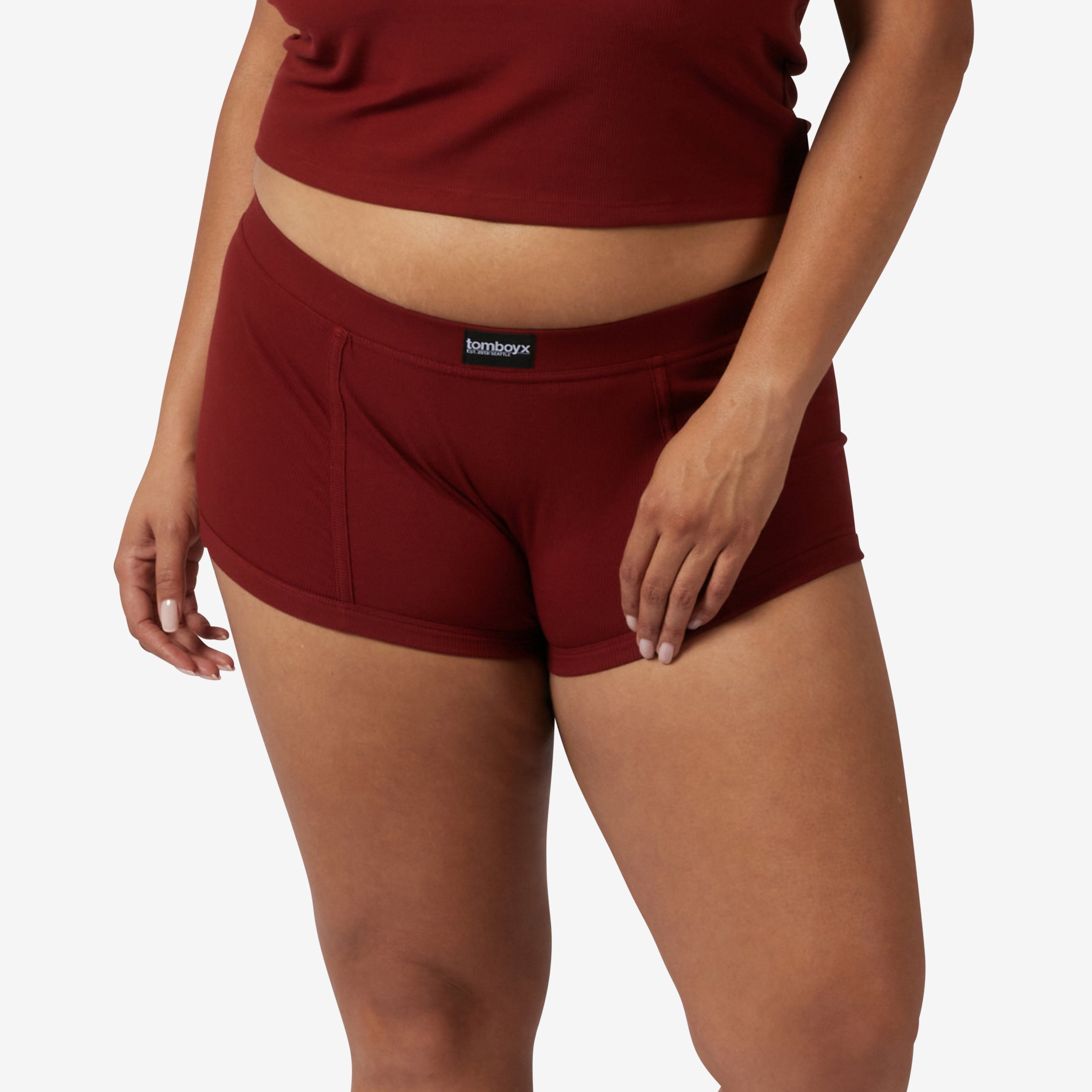 Bamboo Rib Boy Shorts - Burgundy