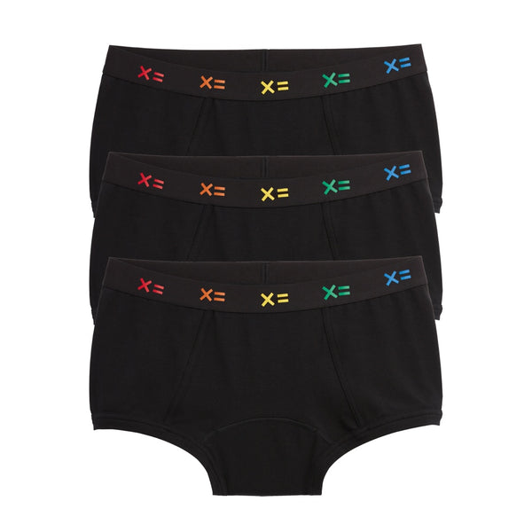 First Line Period Boy Shorts 3-Pack - Black X= Rainbow