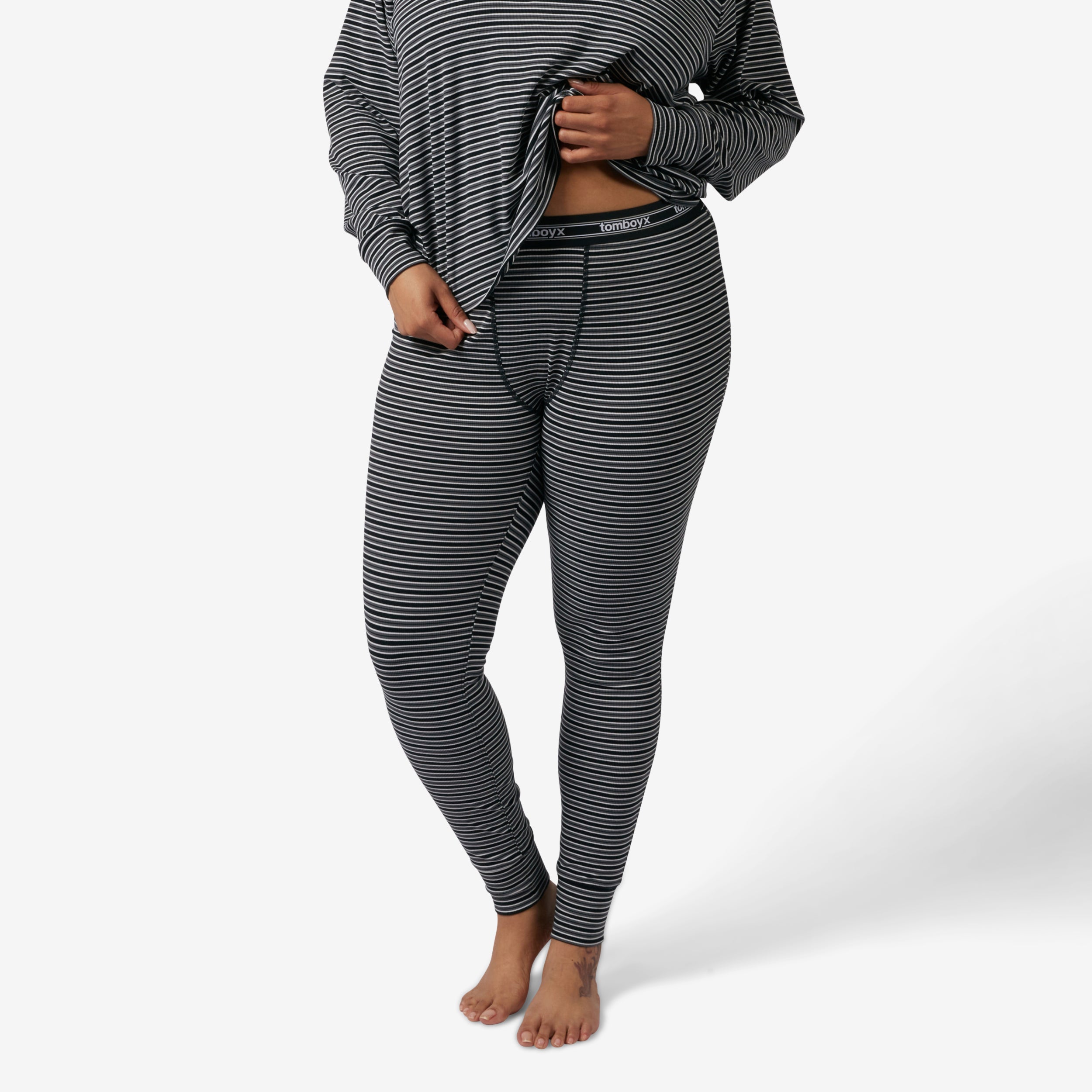 Bamboo Rib Long John - Icy Stripe