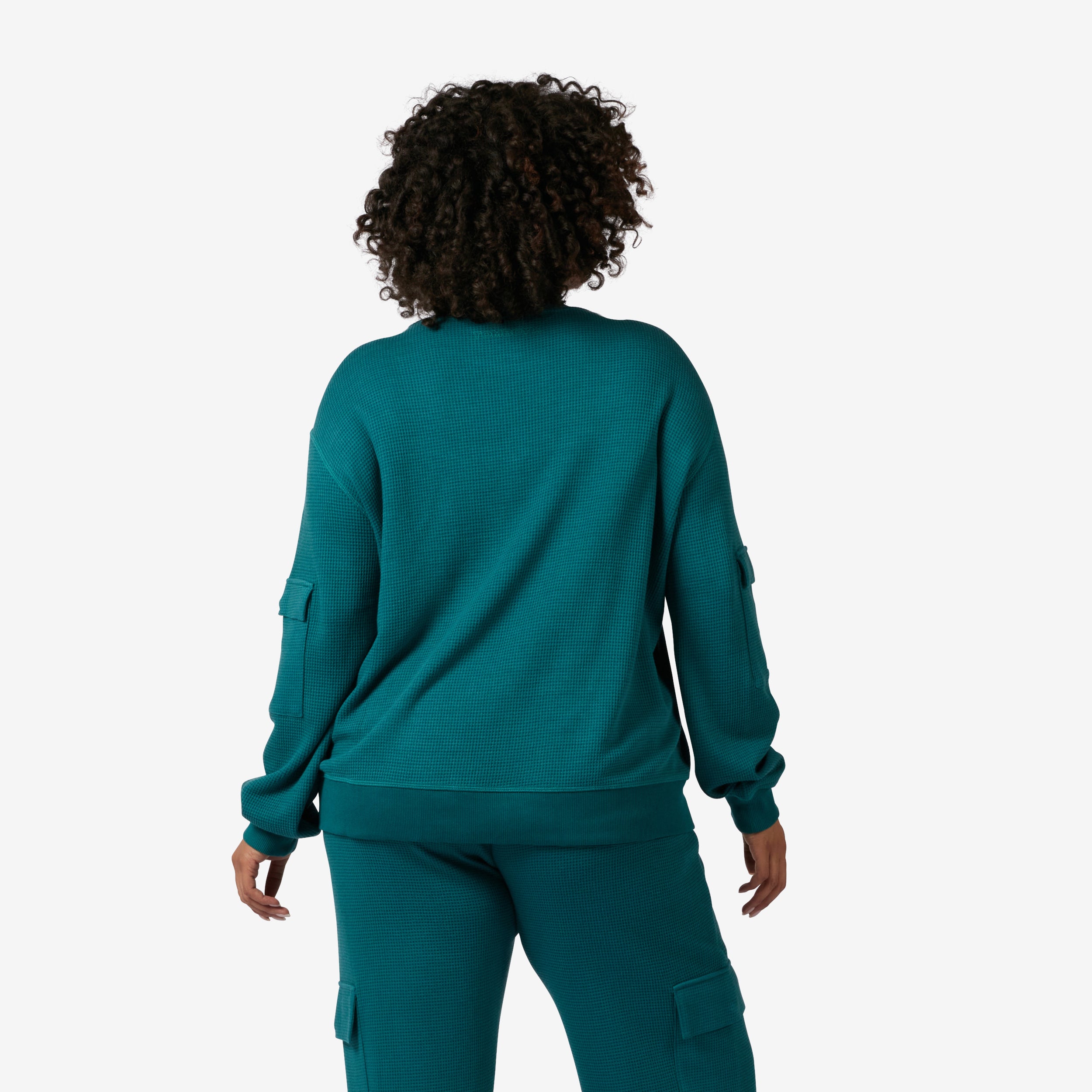 Modal Cloud Waffle Long Sleeve Cargo Crew - Jaded Teal