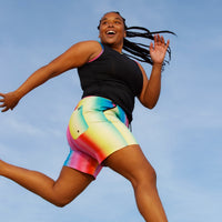 Swim High Waisted Boy Short - Black Rainbow Ombre