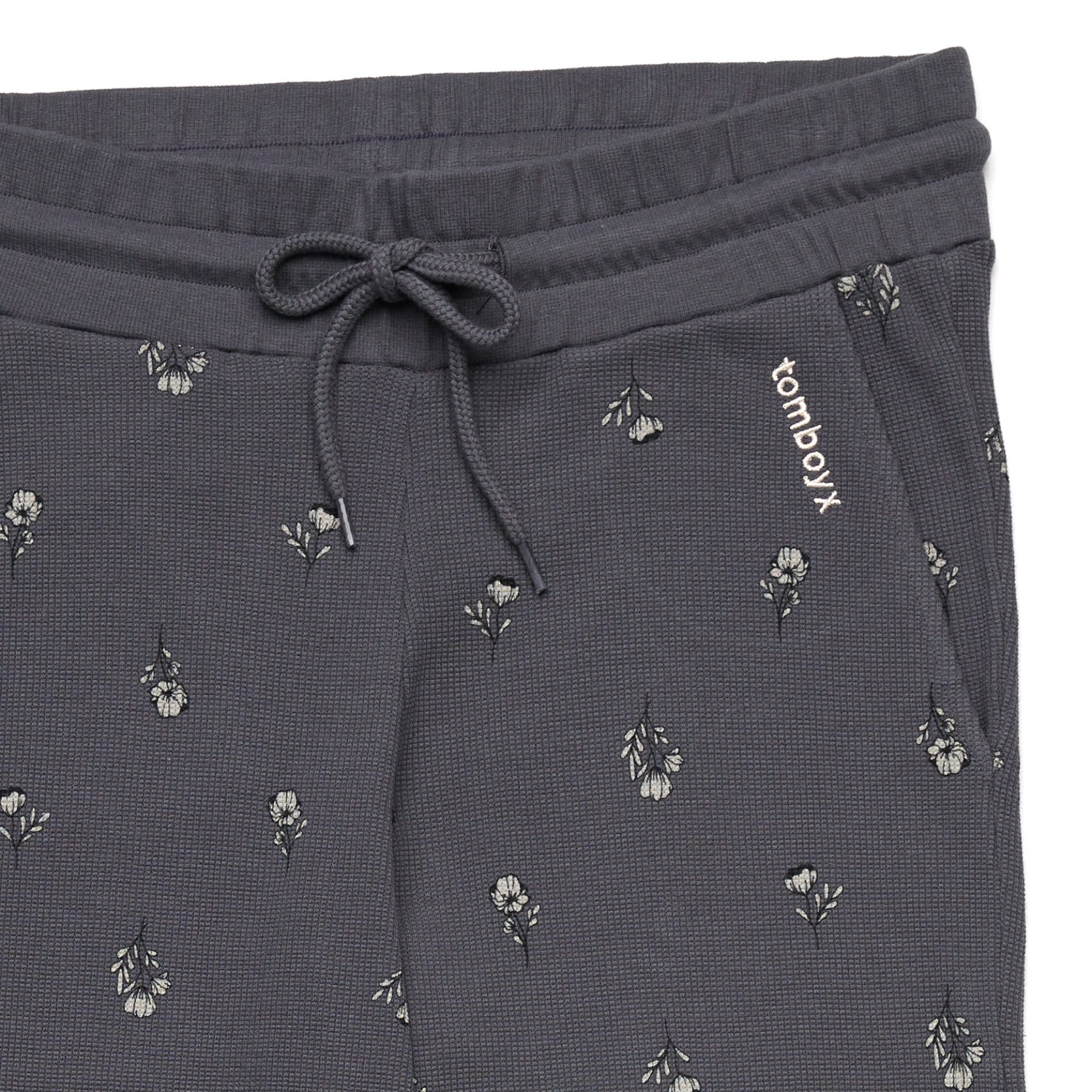 Organic Cotton Waffle Jogger - Gray Polar Poppies