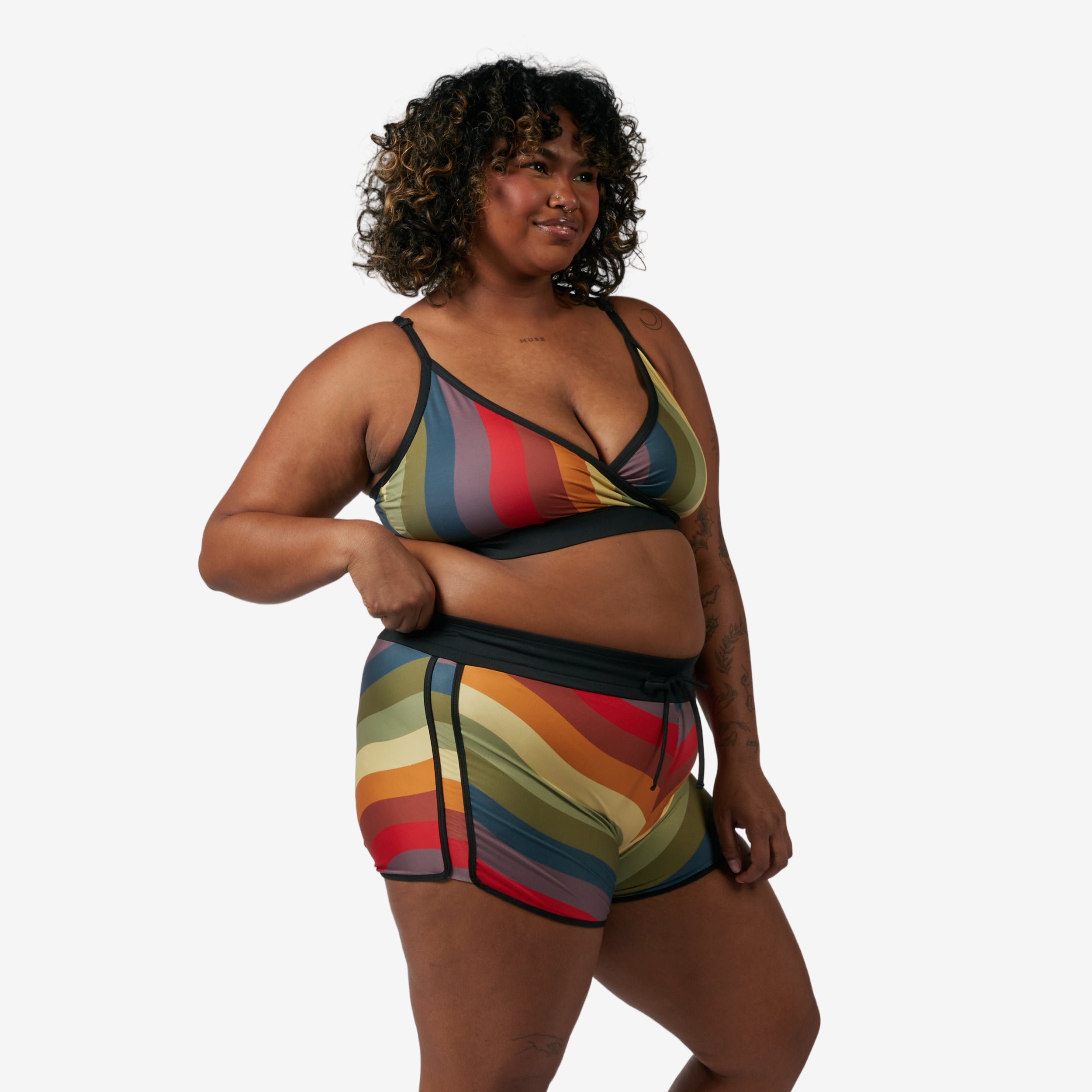 Swim High Waisted Boy Short - Rainbow Wave