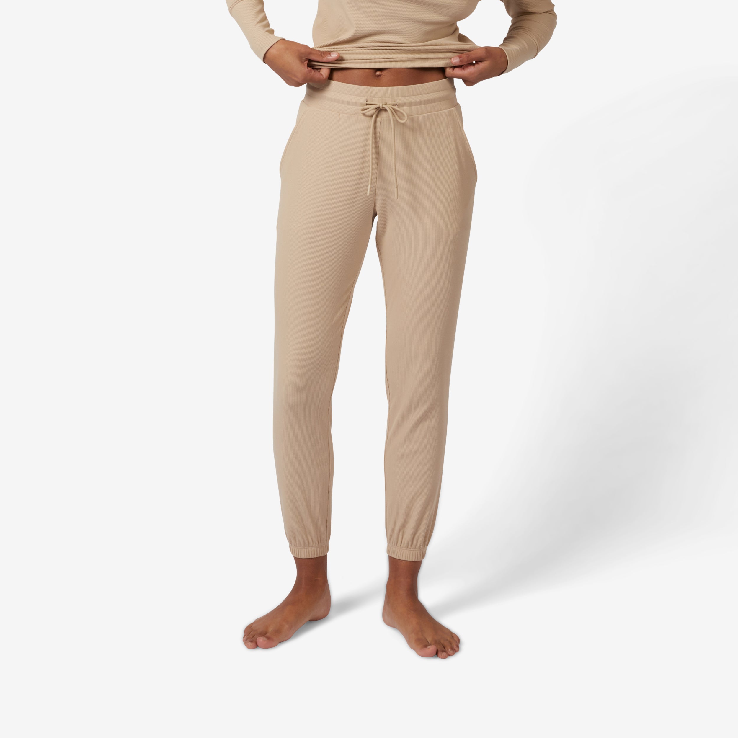 Bamboo Rib Drawstring Jogger - Taupe