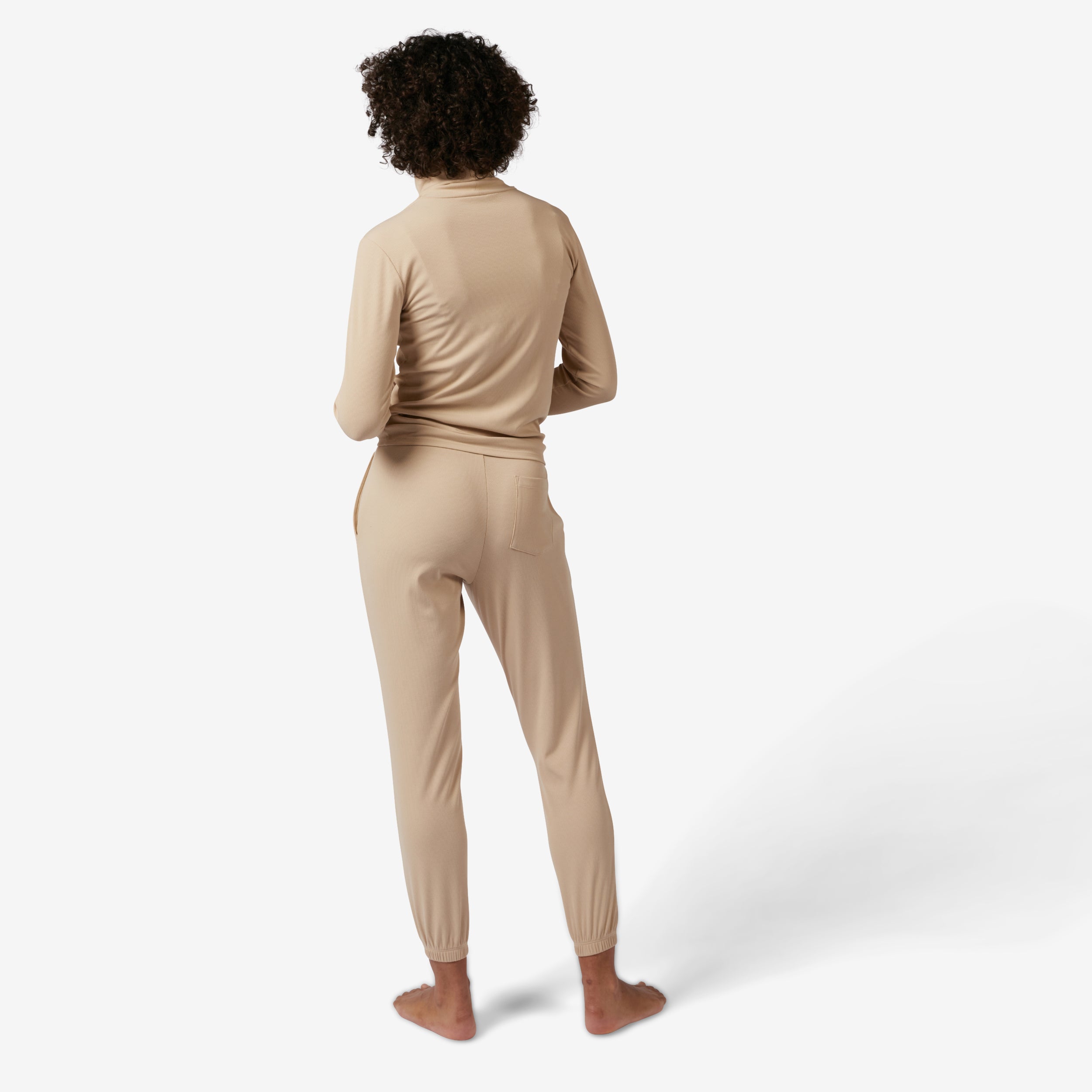 Bamboo Rib Drawstring Jogger - Taupe