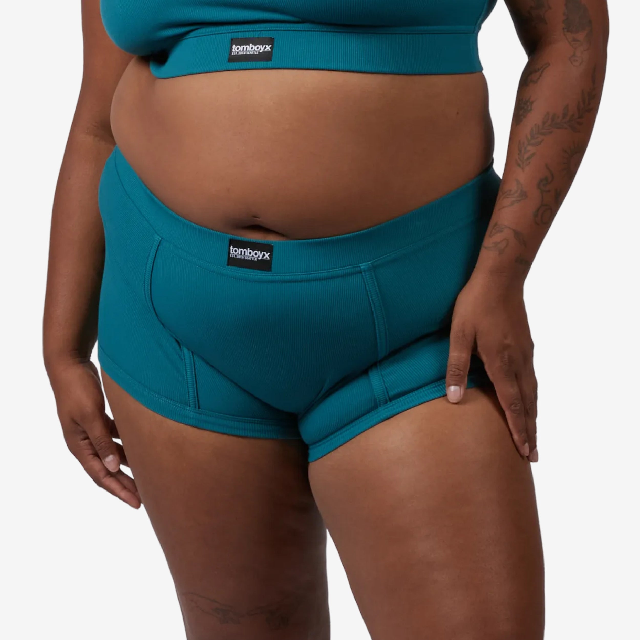 Bamboo Rib Boy Shorts - Teal Time