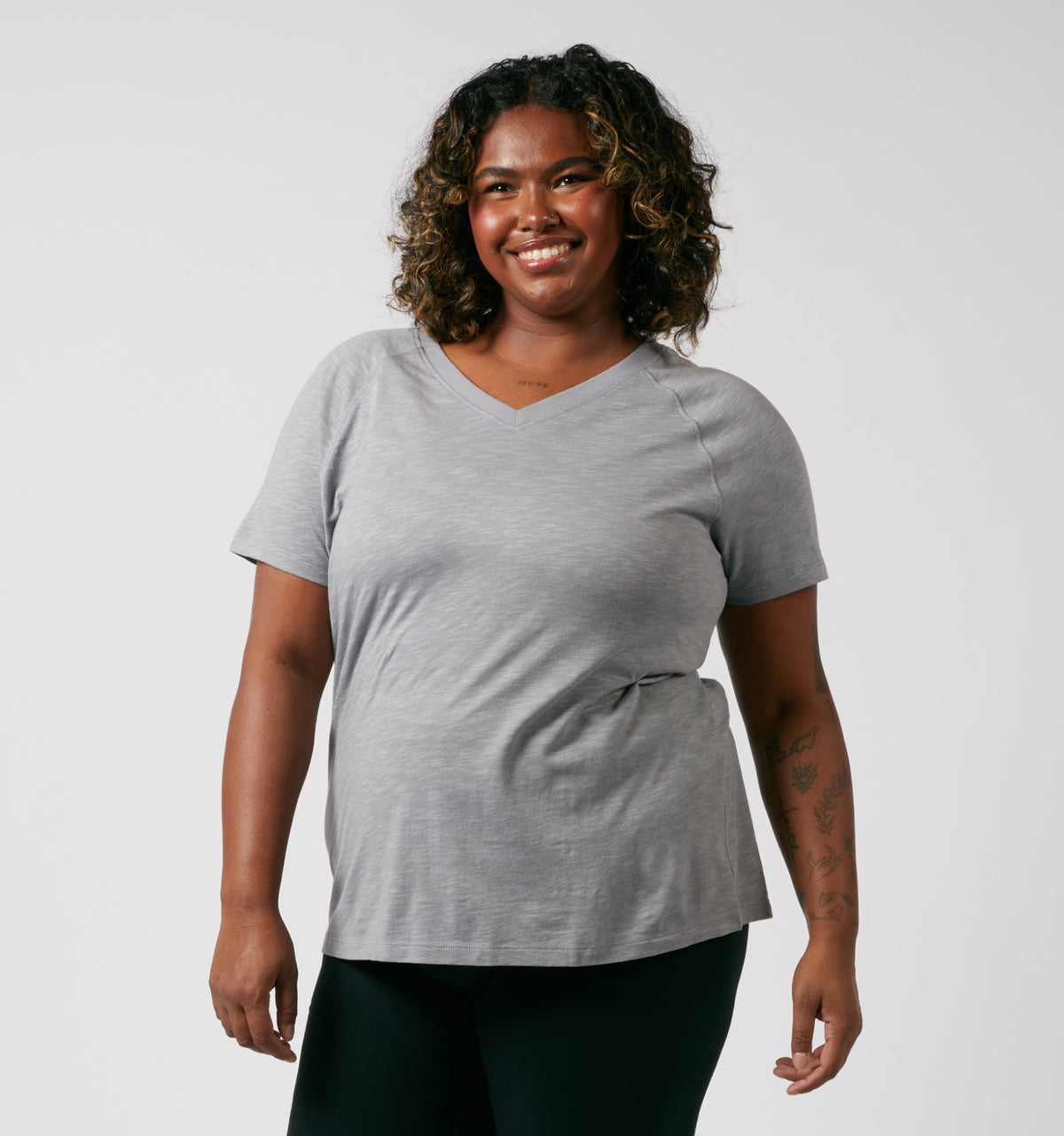 Short Sleeve Jersey Slub V Neck Tee - Ultimate Gray