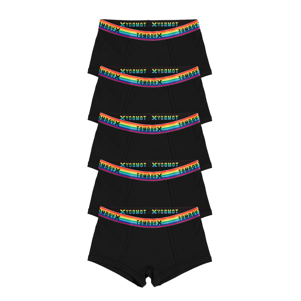 Boy Shorts 5-Pack - Cotton Black Rainbow