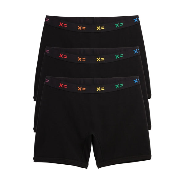 TomboyX 6 Fly Boxer Briefs Underwear, Modal Stretch Comfortable Boy Shorts  (XS-4X) Black Rainbow Large