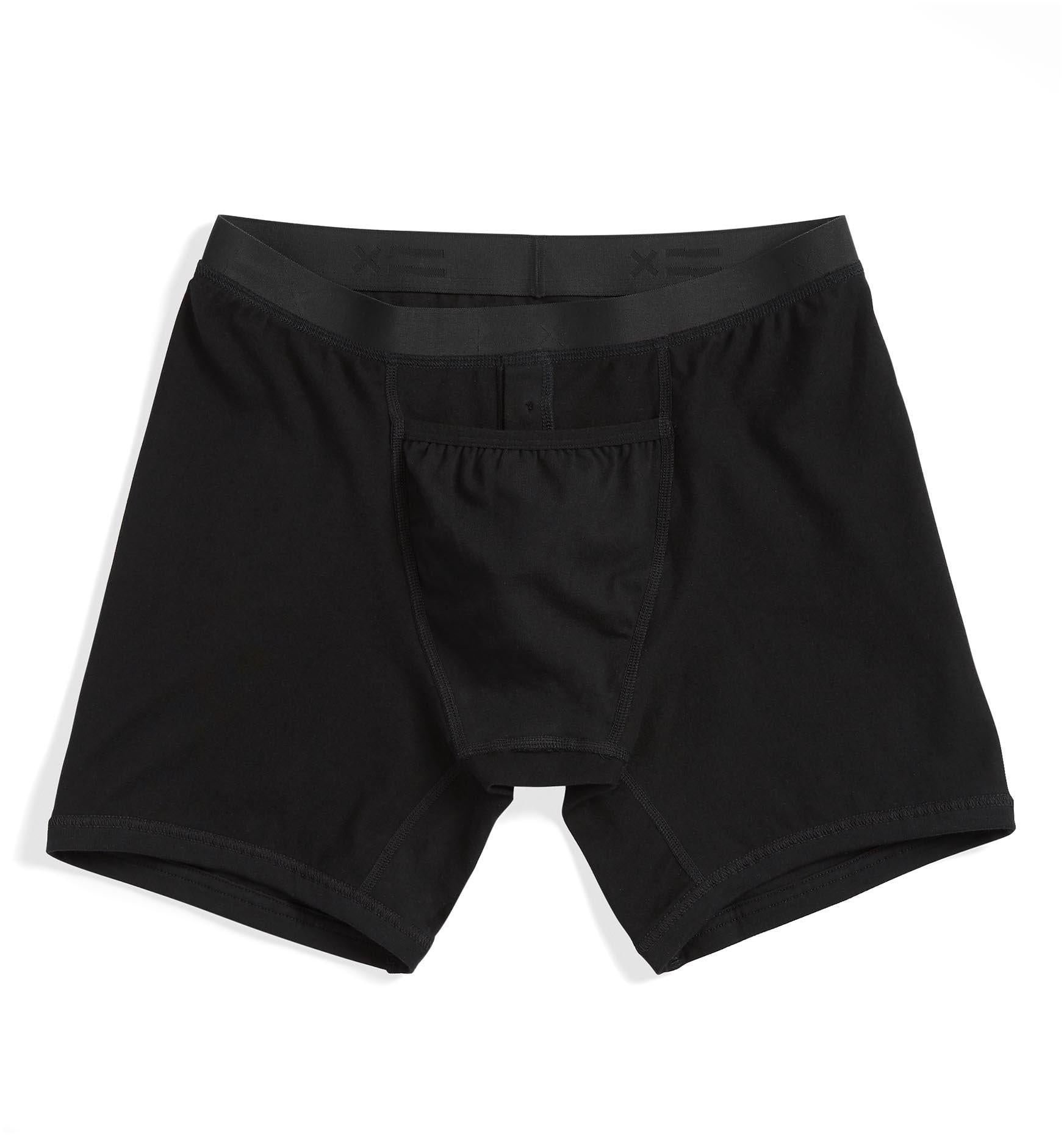 TomboyX Boy Short Underwear, Cotton Stretch Comfortable Boxer Briefs,  (XS-6X) Black Logo XXX Small