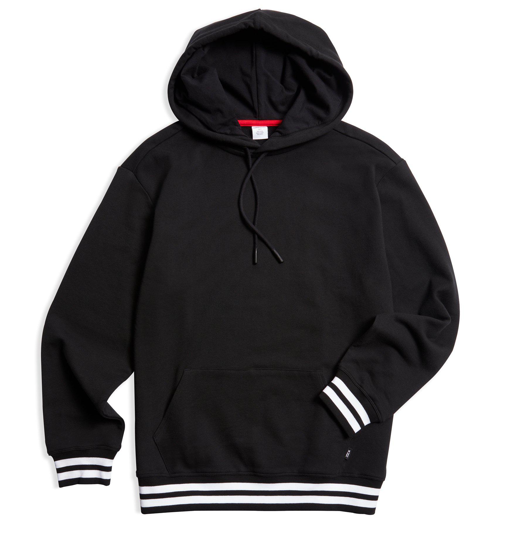 French Terry Pullover Hoodie - Black with Striped Rib-Loungewear-TomboyX
